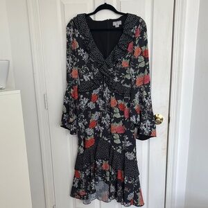 Floral V-Neck Dress - Black and Red